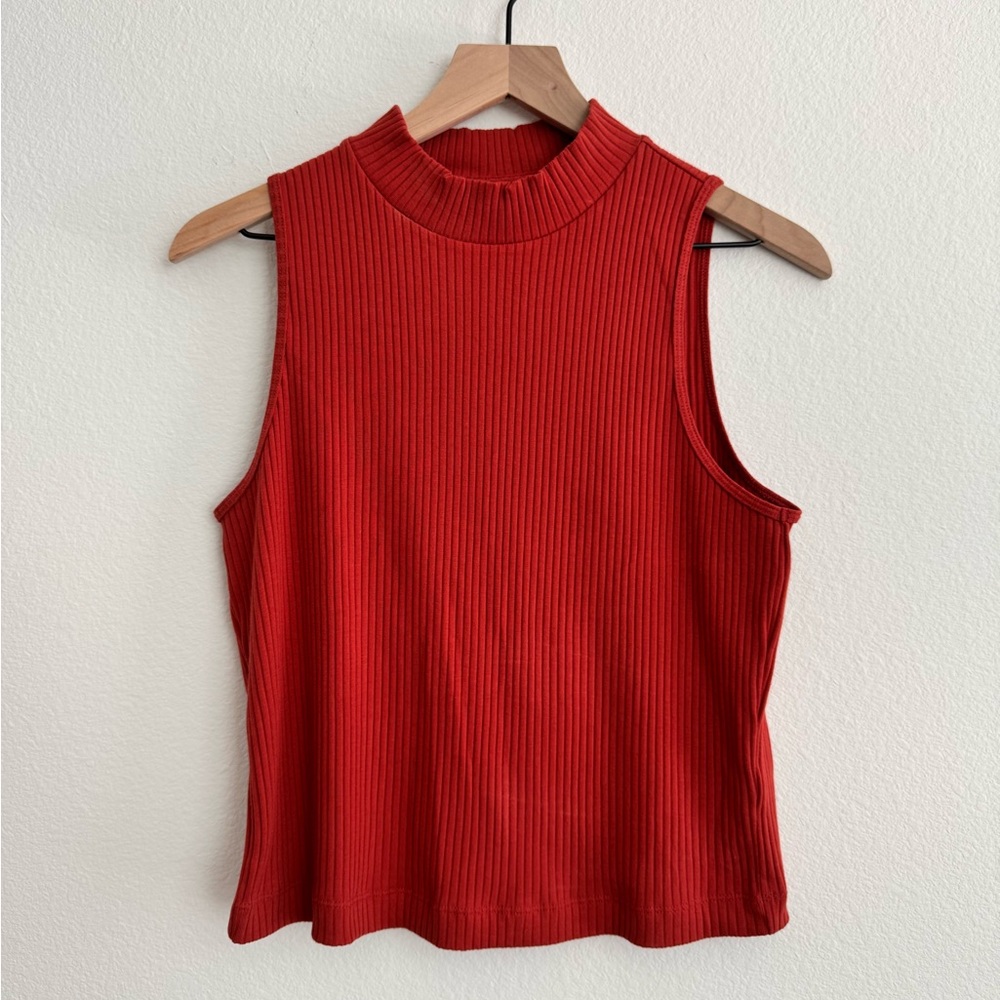 Old Navy Orange Rust Ribbed Mock Neck Sleeveless Top (Part of Set) NWT Size L